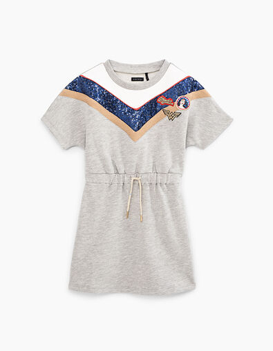 Robe Wonder Woman gris chiné moyen taille coulissée fille - IKKS