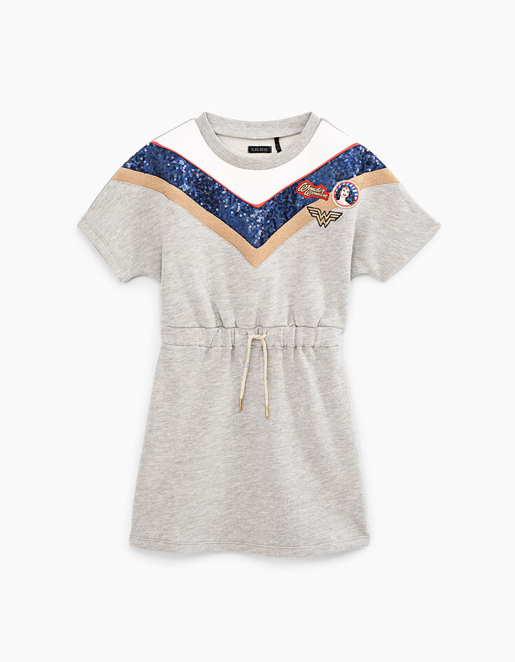 Robe Wonder Woman gris chiné moyen taille coulissée fille-1