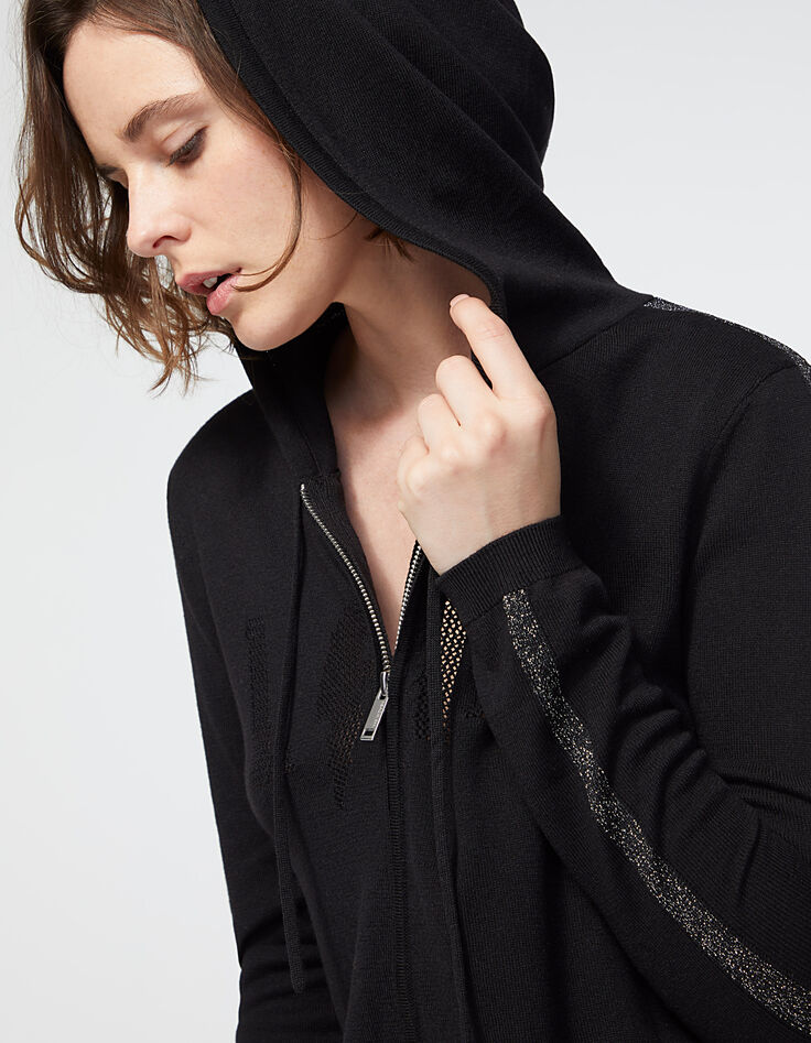 Cardigan zippé noir à capuche visuel Love femme-1