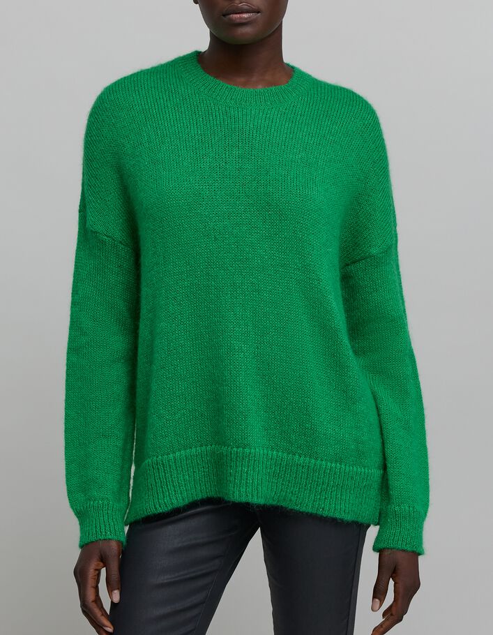 Grüner Oversize-Pullover für Damen aus Grobstrick
