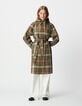 Trench long kaki motif carreaux capuche amovible Femme-2 Trench long kaki motif carreaux capuche amovible Femme-2