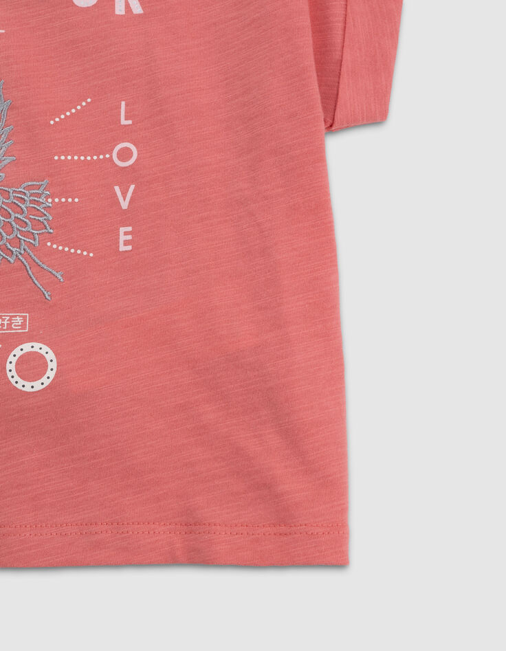 T-shirt corail coton bio oiseau silver fille-5