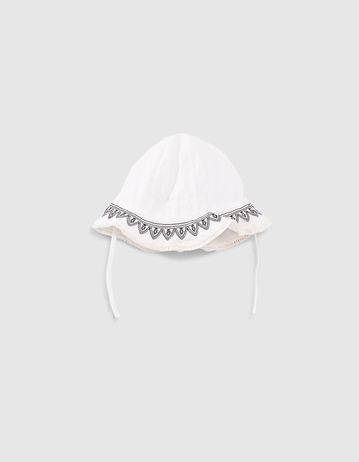 Chapeau écru avec broderies noires bébé fille-3