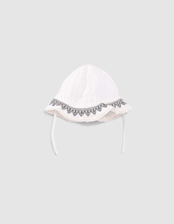 Chapeau écru avec broderies noires bébé fille-3 Chapeau écru avec broderies noires bébé fille-3