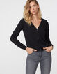 Cardigan maille tricot noir bijoux esprit militaire femme-2