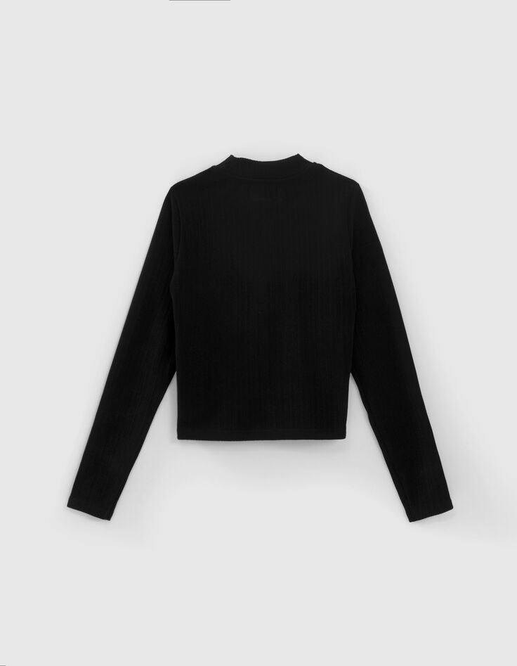 Zwart cropped T-shirt geribd rits meisjes-3 Zwart cropped T-shirt geribd rits meisjes-3