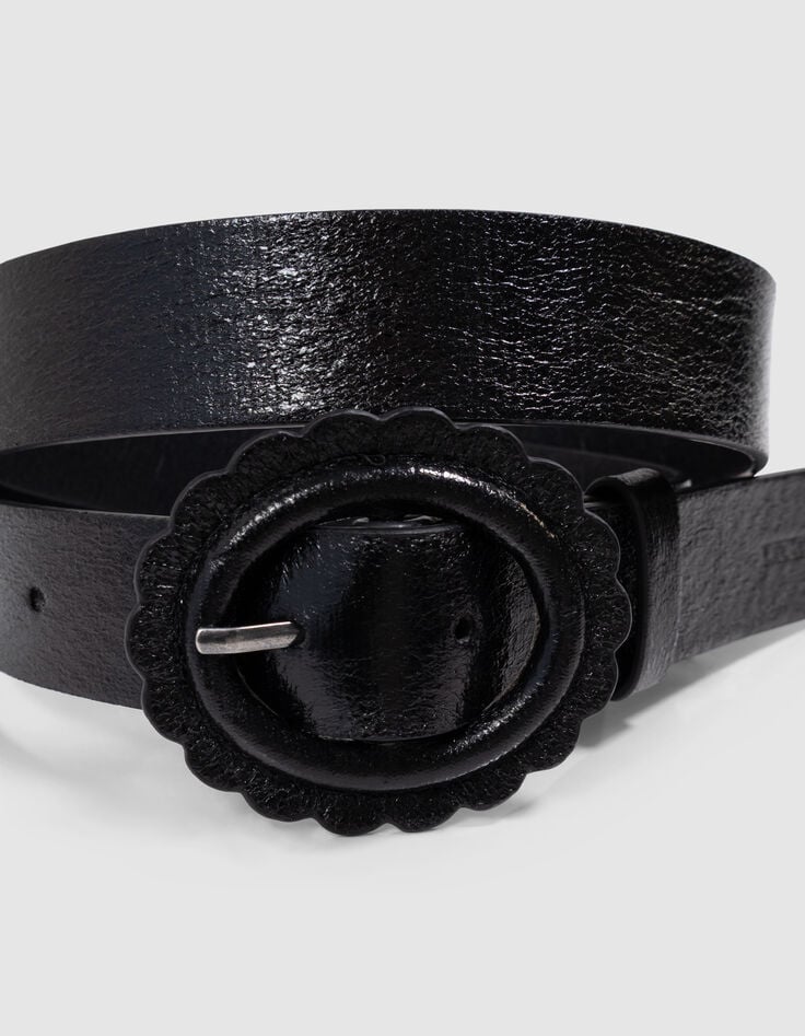 Zwarte riem met bloemgesp meisjes-2