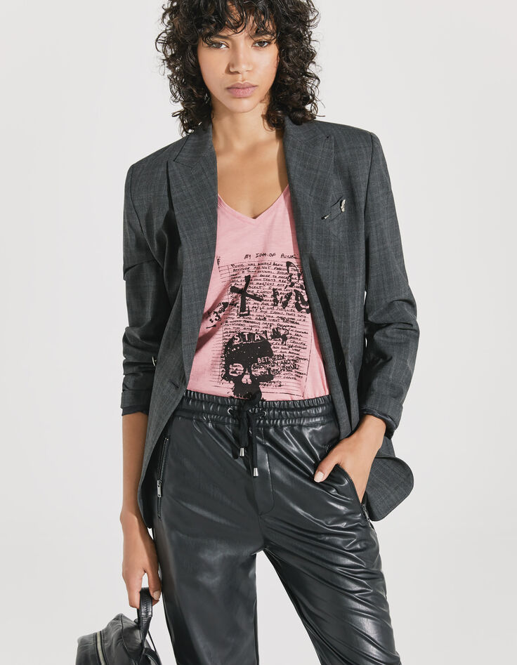 Women’s pink skull image organic cotton T-shirt-1