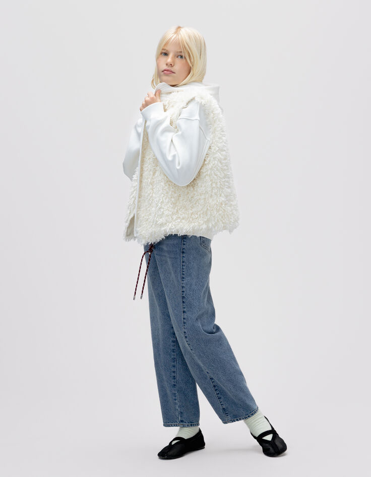 Cardigan à capuche 2-en-1 écru et gilet sans manches fille-8