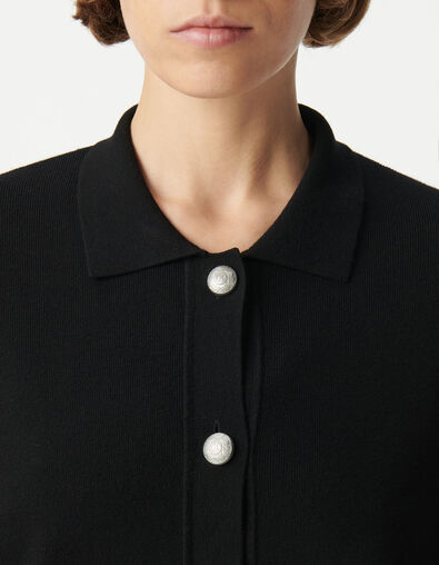Women's black loose knit cardigan with engraved metal buttons - IKKS
