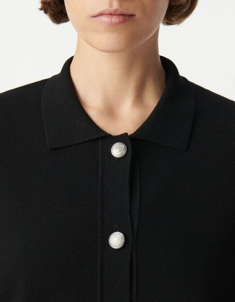 Women's black loose knit cardigan with engraved metal buttons - IKKS