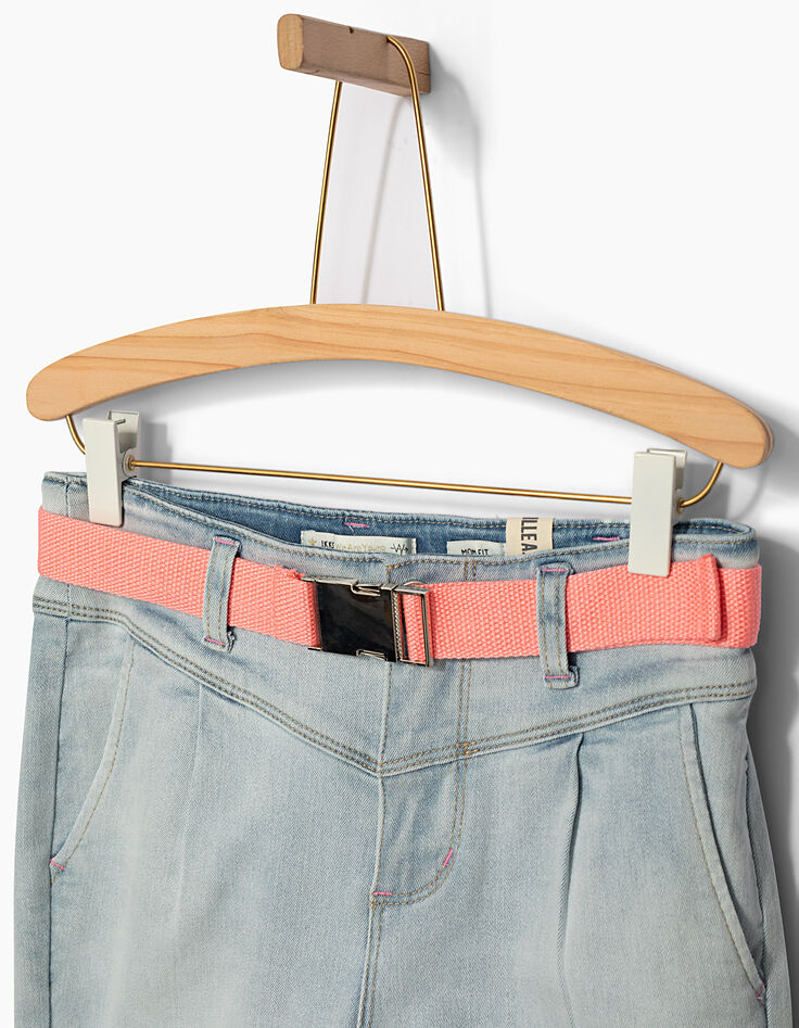 Girls' white blue mom jeans with neon belt-4