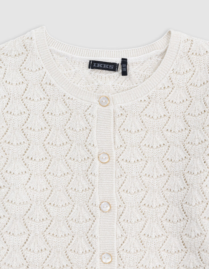 Cardigan champagne tricot ajouré lurex fille-4