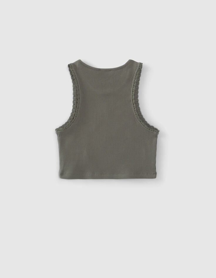 Camiseta tirantes caqui encaje sisas niña-3