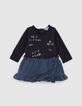 Navy jurk in twee materialen jersey en jeans babymeisjes-1