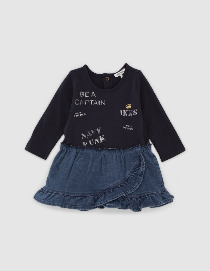 Navy jurk in twee materialen jersey en jeans babymeisjes-1