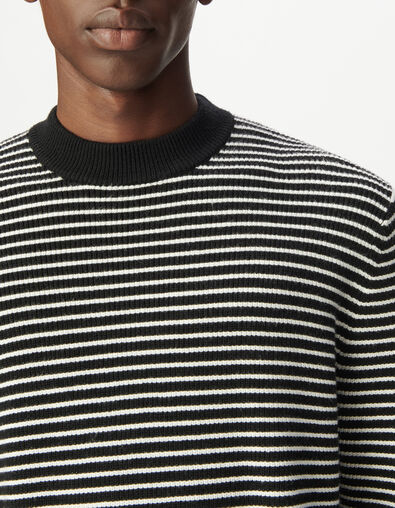 Men&rsquo;s black knit sailor sweater with white stripes - IKKS