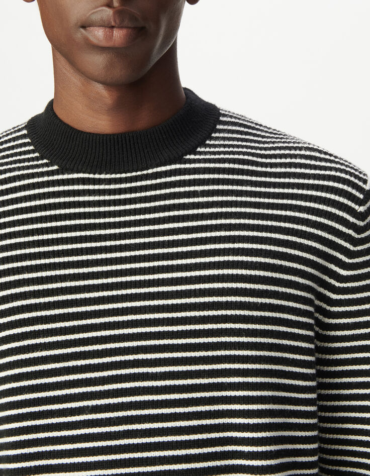 Men&rsquo;s black knit sailor sweater with white stripes-1