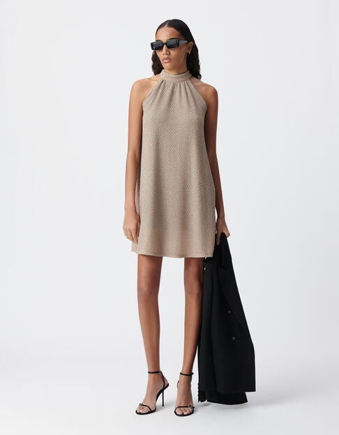 Robe habillée dorée ample à nouer dos Femme - IKKS
