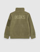 Sudadera caqui polar cremallera y bolsillo canguro niño -7