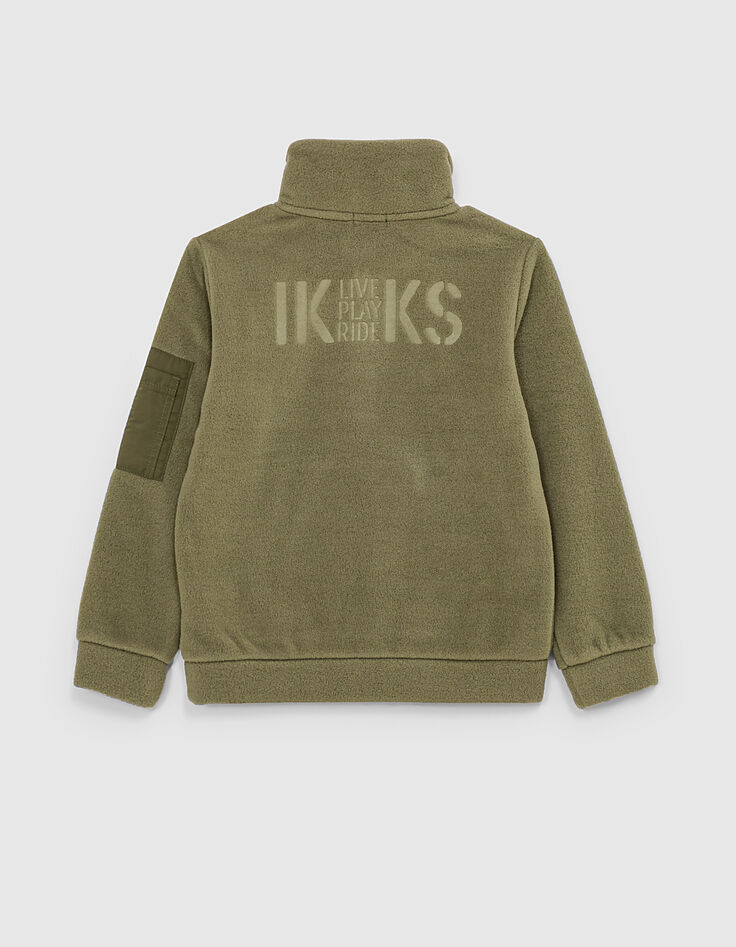 Sudadera caqui polar cremallera y bolsillo canguro niño -7