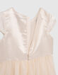 Ecru satin and embroidered bi-material dress for girls-4