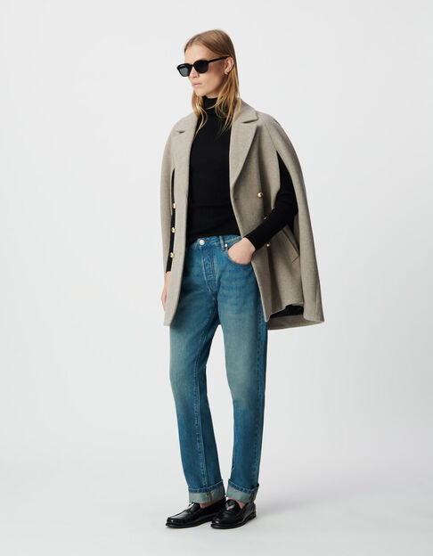 Women’s beige double-breasted cape coat - IKKS
