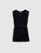 Marineblaues Mädchenplisseekleid mit Gürtel-1