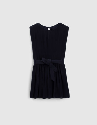 Marineblaues Mädchenplisseekleid mit Gürtel - IKKS
