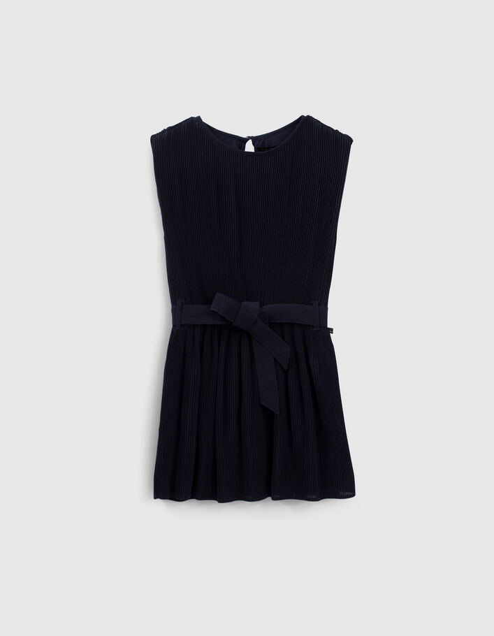 Girls’ navy pleated dress with belt - IKKS