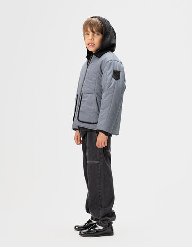 Blaue Jungensteppjacke mit Velourskragen - IKKS