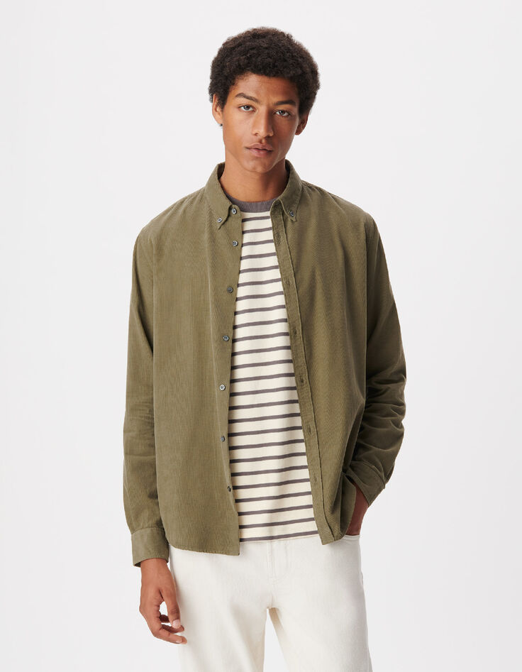 Men's Easy Khaki Ribbed Velvet Shirt-5