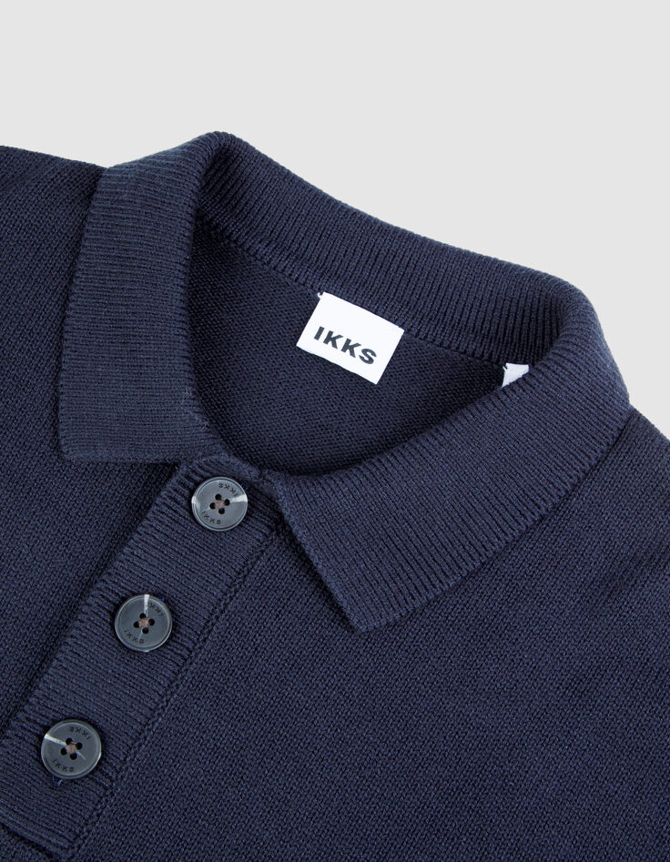 Pull marine tricot col polo boutonn&eacute; Homme-8