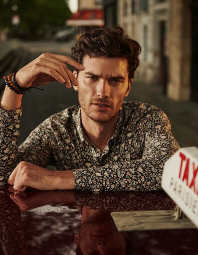 Chemise SLIM noire imprimé fleurs Homme - IKKS