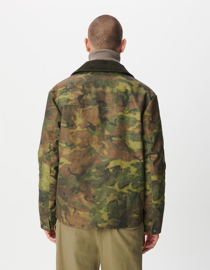 Khaki Wachsjacke mit Samtkragen Herren-3