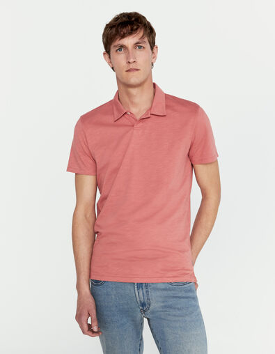 Men’s coral slub cotton polo shirt with 1 button - IKKS