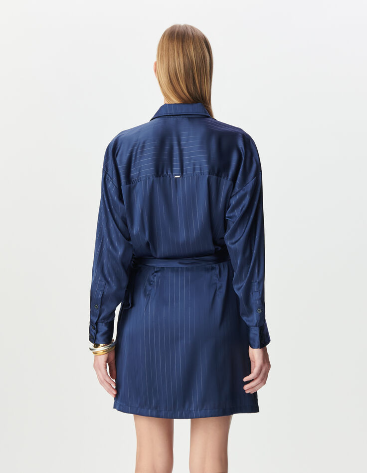 Robe chemise marine effet cache-coeur motif rayures Femme-4