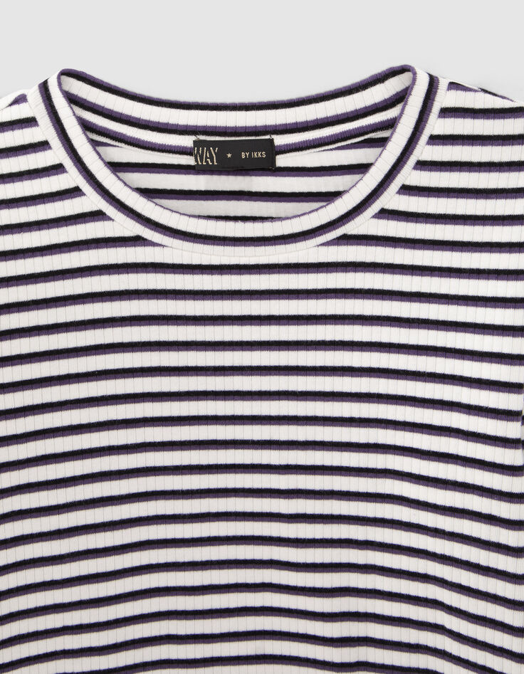 Wit geribd T-shirt met strepen meisjes-2