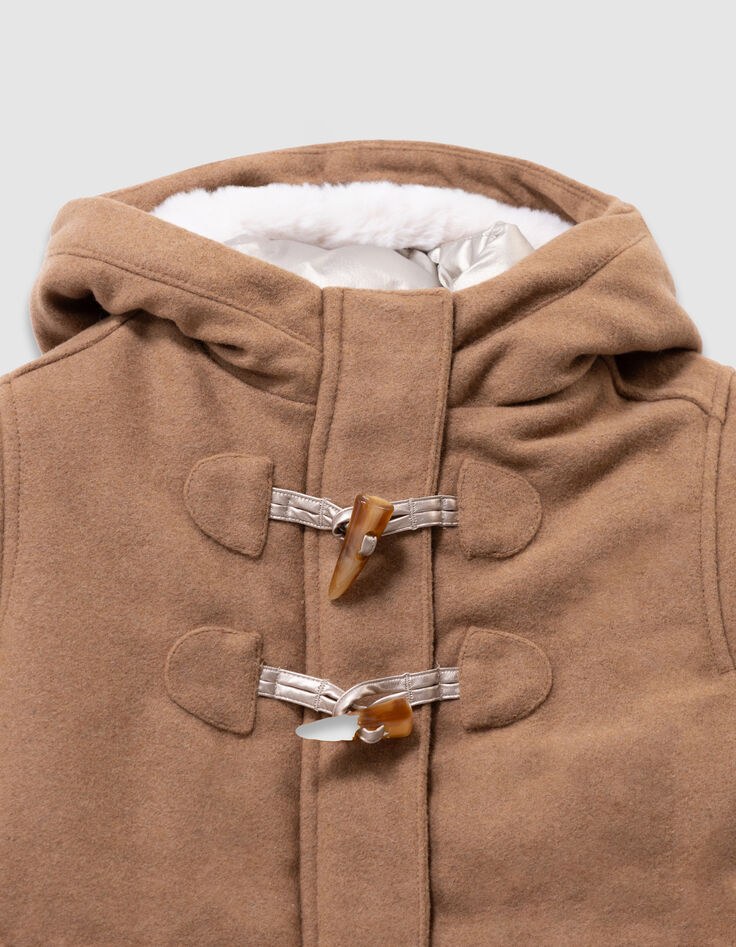 Abrigo cuadros camel pieza capucha niña-5