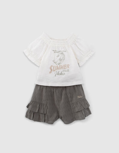 Set kaki short en ecru top babymeisjes - IKKS