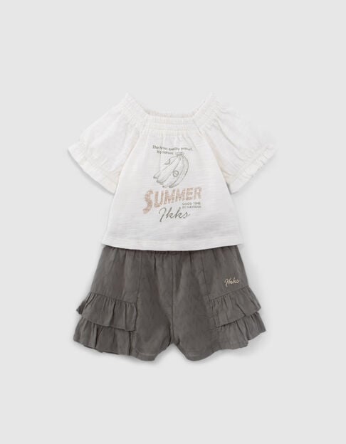 Set kaki short en ecru top babymeisjes - IKKS