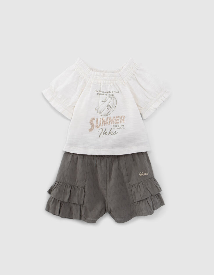 Set kaki short en ecru top babymeisjes-1