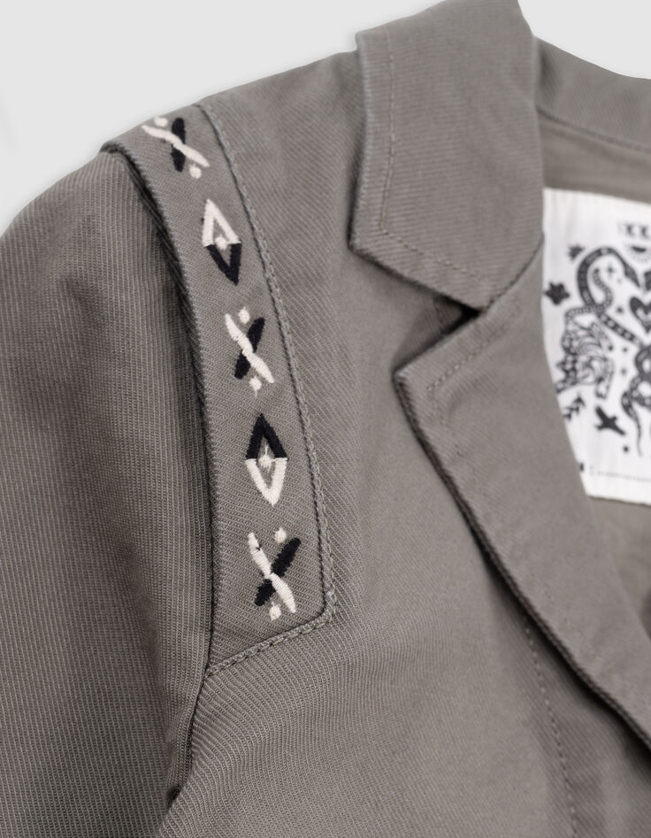Khaki safari jacket maxi back embroidery for girl-9