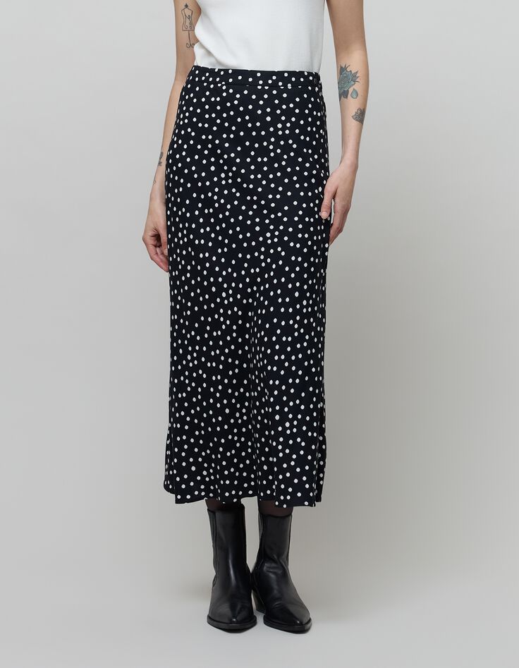 Jupe midi noire LENZING&trade; ECOVERO&trade; imprim&eacute; pois Femme-3