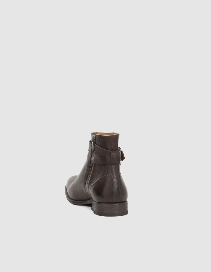 Men’s brown leather boots with buckled strap-3