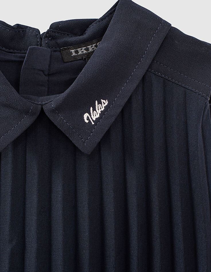 Robe navy plissée à col chemise fille-4