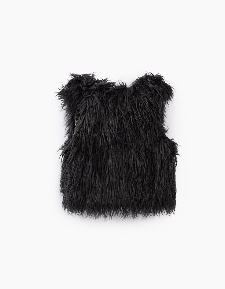 Gilet gris anthracite en fourrure synthétique fille-4