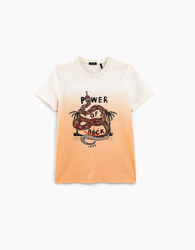 Boys’ ecru T-shirt, orange tie-dye and snake embroidery-2