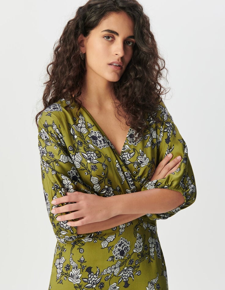 Robe fluide verte imprimé floral Femme-5