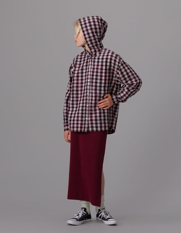 Chemise carreaux bordeaux à capuche fille-2 Chemise carreaux bordeaux à capuche fille-2